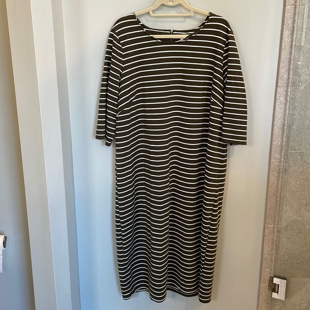 Zizzi Olive Green and White Striped Dress